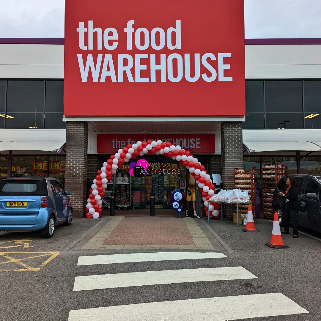 Red & White Balloon Arch for Shop Opening Event 