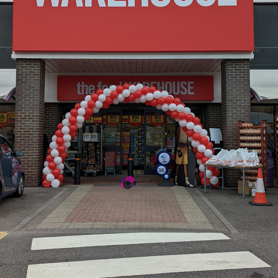 Red & White Balloon Arch for Shop Opening Event