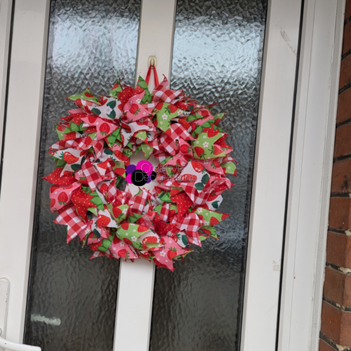 Strawberry Themed Ribbon Door Wreath